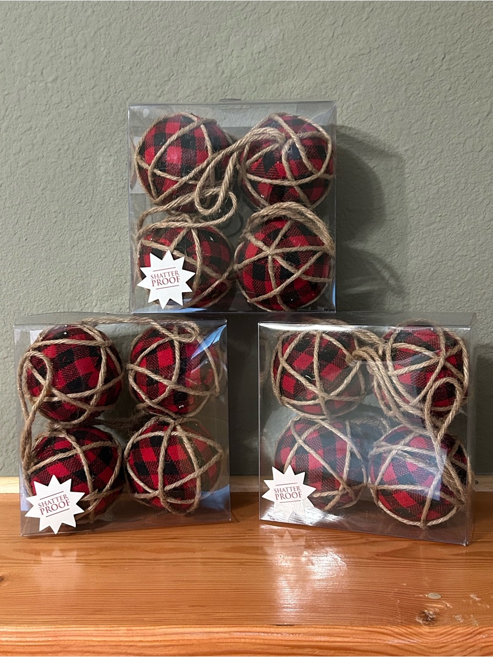 Rustic Red Buffalo Plaid Rope-Wrapped Ornaments - 12 total
